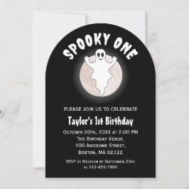1つの不気味おもしろいハロウィーン幽霊第1の誕生日 招待状