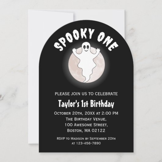 1つの不気味おもしろいハロウィーン幽霊第1の誕生日 招待状 (正面)