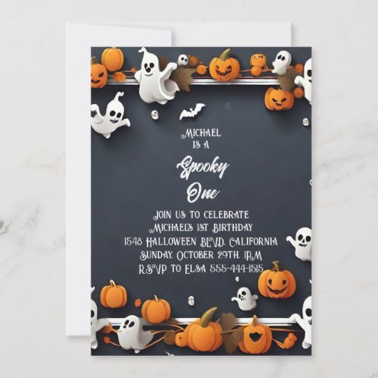 1つの不気味かわいいハロウィンファースト誕生日 招待状 (正面)