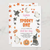 1つの不気味かわいいハロウィーン幽霊ガール1st誕生日 招待状 (正面/裏面)