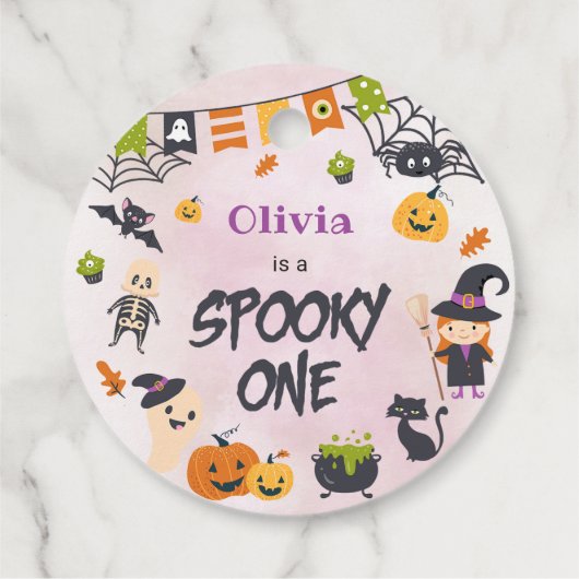 1つの不気味かわいいハロウィーン幽霊1st誕生日のお願い フェイバータグ (裏面)