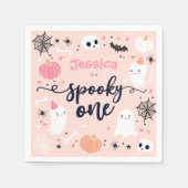 1つの不気味かわいいハロウィーン幽霊1st誕生日デコール スタンダードカクテルナプキン (正面)