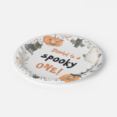 1つの不気味かわいいハロウィーン幽霊1st誕生日デコール ペーパープレート (アングル)