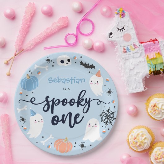 1つの不気味かわいいハロウィーン幽霊1st誕生日デコール ペーパープレート (パーティー)