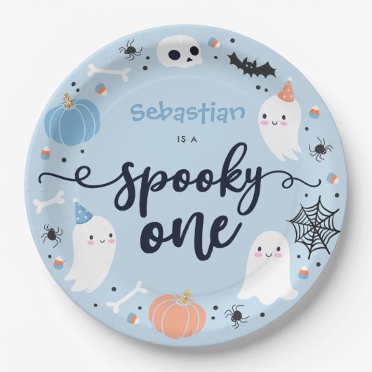 1つの不気味かわいいハロウィーン幽霊1st誕生日デコール ペーパープレート (正面)