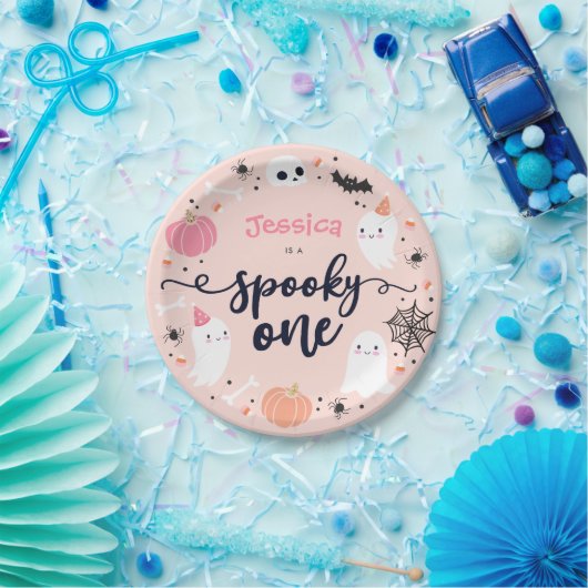 1つの不気味かわいいハロウィーン幽霊1st誕生日デコール ペーパープレート (パーティー)