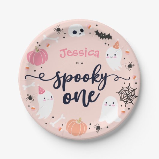 1つの不気味かわいいハロウィーン幽霊1st誕生日デコール ペーパープレート (正面)