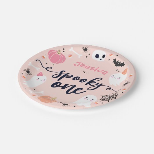 1つの不気味かわいいハロウィーン幽霊1st誕生日デコール ペーパープレート (アングル)