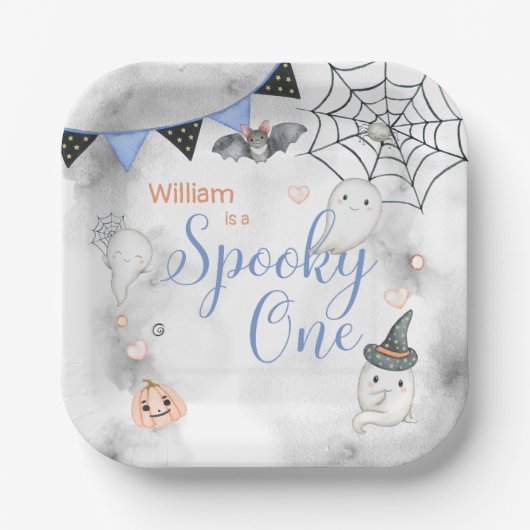 1つの不気味かわいいハロウィーン幽霊1st誕生日パーティー ペーパープレート (正面)