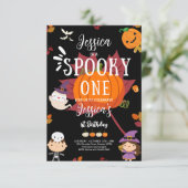 1つの不気味かわいいハロウィーン幽霊1st誕生日パーティー 招待状 (スタンド正面)