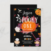 1つの不気味かわいいハロウィーン幽霊1st誕生日パーティー 招待状 (正面/裏面)