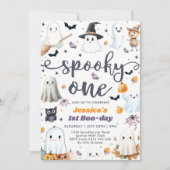 1つの不気味かわいいハロウィーン幽霊1st誕生日パーティー 招待状 (正面)