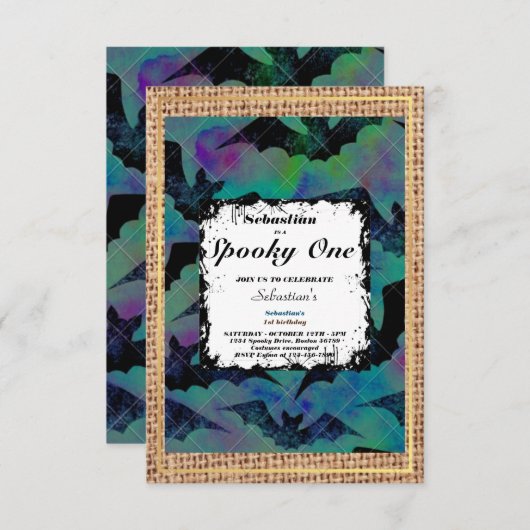 1つの不気味かわいいハロウィーン幽霊1st誕生日パーティー 招待状 (正面/裏面)
