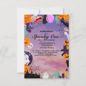 1つの不気味かわいいハロウィーン幽霊1st誕生日パーティー 招待状 (正面)