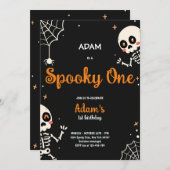 1つの不気味かわいいハロウィーン幽霊1st誕生日パーティー 招待状 (正面/裏面)