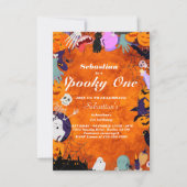 1つの不気味かわいいハロウィーン幽霊1st誕生日パーティー 招待状 (正面)