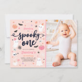 1つの不気味かわいいハロウィーン幽霊1st誕生日パーティー 招待状 (正面)