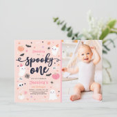 1つの不気味かわいいハロウィーン幽霊1st誕生日パーティー 招待状 (スタンド正面)