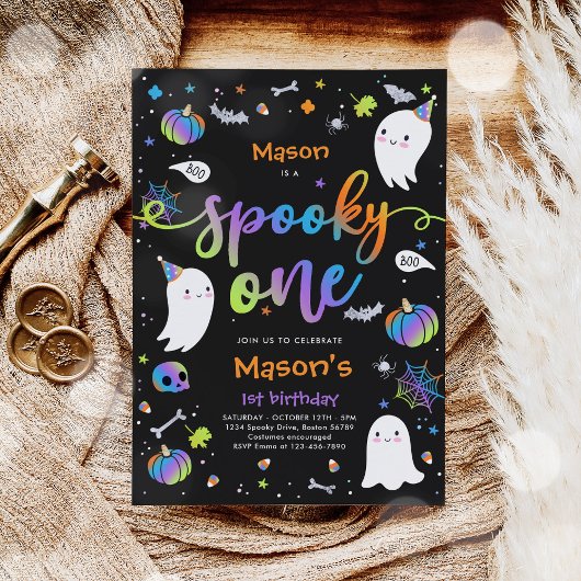 1つの不気味かわいいハロウィーン幽霊1st誕生日パーティー 招待状