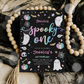 1つの不気味かわいいハロウィーン幽霊1st誕生日パーティー 招待状