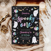 1つの不気味かわいいハロウィーン幽霊1st誕生日パーティー 招待状