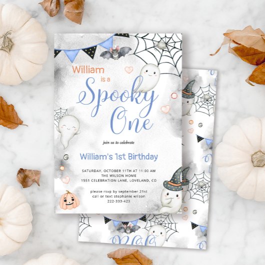 1つの不気味かわいいハロウィーン幽霊1st誕生日パーティー 招待状
