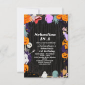 1つの不気味かわいいハロウィーン幽霊1st誕生日パーティー 招待状 (正面)