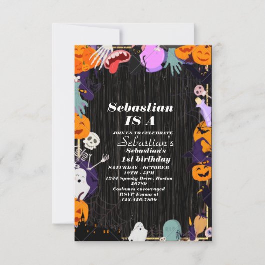1つの不気味かわいいハロウィーン幽霊1st誕生日パーティー 招待状 (正面)