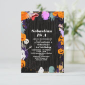 1つの不気味かわいいハロウィーン幽霊1st誕生日パーティー 招待状 (スタンド正面)