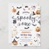 1つの不気味かわいいハロウィーン幽霊1st誕生日パーティー 招待状 (正面)