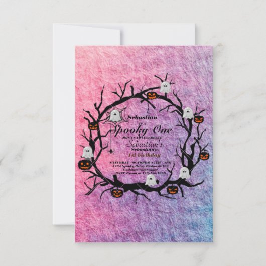 1つの不気味かわいいハロウィーン幽霊1st誕生日パーティー 招待状 (正面)