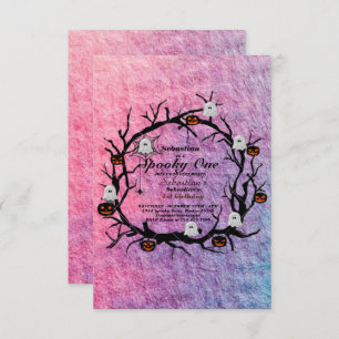 1つの不気味かわいいハロウィーン幽霊1st誕生日パーティー 招待状