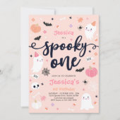 1つの不気味かわいいハロウィーン幽霊1st誕生日パーティー 招待状 (正面)