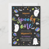 1つの不気味かわいいハロウィーン幽霊1st誕生日パーティー 招待状 (正面)