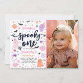 1つの不気味かわいいハロウィーン幽霊1st誕生日パーティー 招待状 (正面)