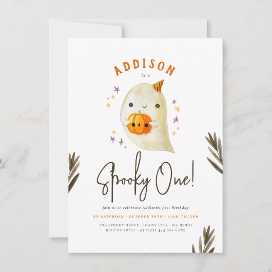 1つの不気味かわいいハロウィーン男女兼用誕生日 招待状 (正面)