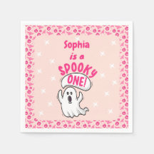 1つの不気味かわいいピンクのハロウィーン幽霊1st誕生日