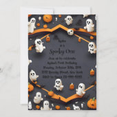 1つの不気味かわいいヴィンテージハロウィーン1歳の誕生日 招待状 (正面)