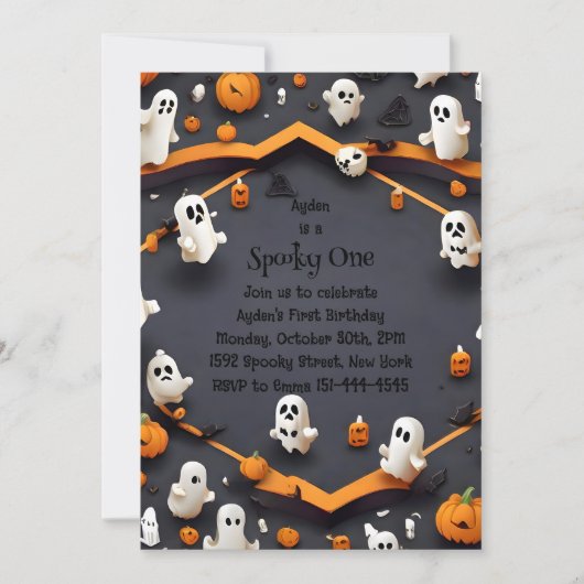 1つの不気味かわいいヴィンテージハロウィーン1歳の誕生日 招待状 (正面)