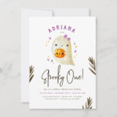 1つの不気味かわいい女の子ハロウィンファースト誕生日 招待状 (正面)