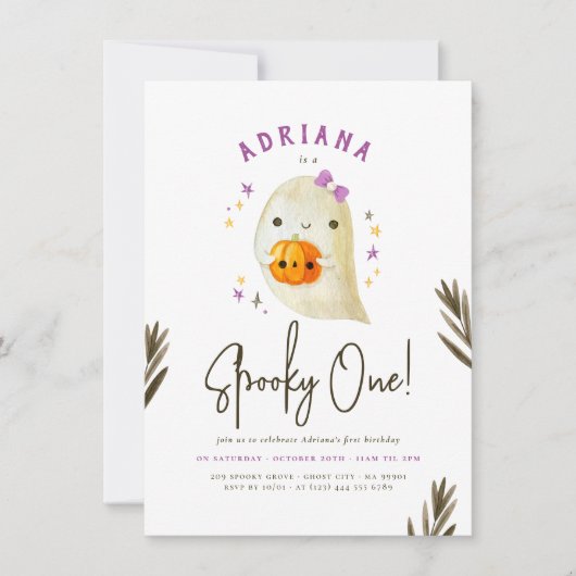 1つの不気味かわいい女の子ハロウィンファースト誕生日 招待状 (正面)