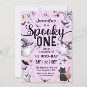 1つの不気味かわいい幽霊ハロウィーン1回目の誕生日パーティー 招待状 (正面)