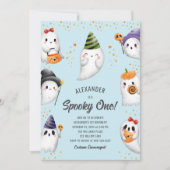 1つの不気味かわいい幽霊ハロウィーン1回目の誕生日パーティー 招待状 (正面)