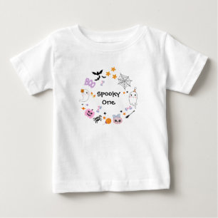1つの不気味かわいい幽霊ハロウィーン1歳の誕生日 ベビーTシャツ