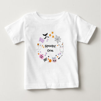 1つの不気味かわいい幽霊ハロウィーン1歳の誕生日 ベビーTシャツ