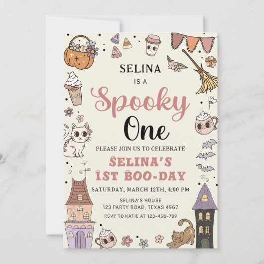 1つの不気味かわいい幽霊ハロウィーン1歳の誕生日 招待状 (正面)
