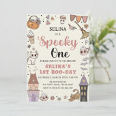 1つの不気味かわいい幽霊ハロウィーン1歳の誕生日 招待状 (スタンド正面)