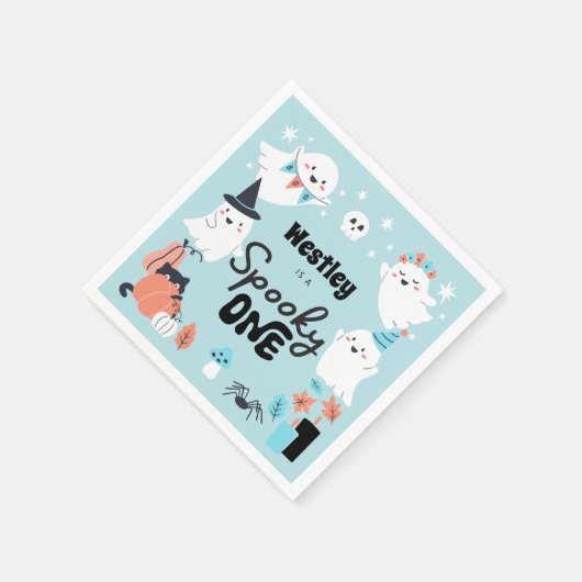 1つの不気味かわいい幽霊少年1歳の誕生日パーティー スタンダードカクテルナプキン (角)