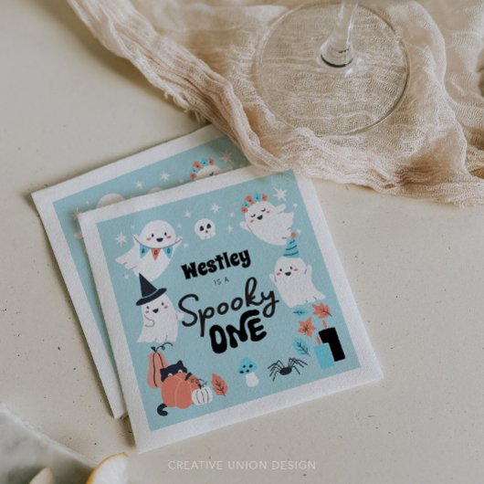 1つの不気味かわいい幽霊少年1歳の誕生日パーティー スタンダードカクテルナプキン