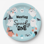 1つの不気味かわいい幽霊少年1歳の誕生日パーティー ペーパープレート (正面)